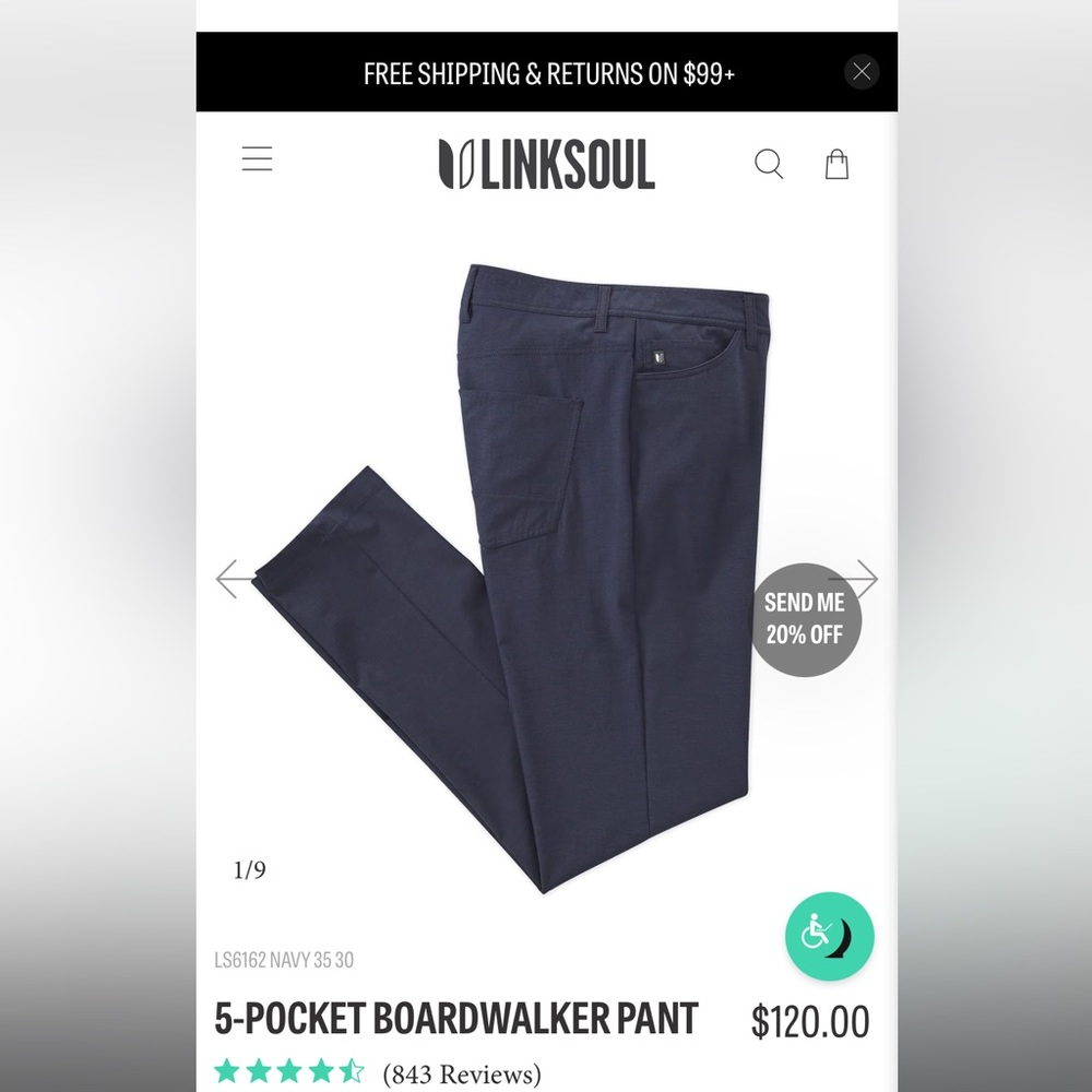 Linksoul 5-POCKET BOARDWALKER PANT Navy size 35L